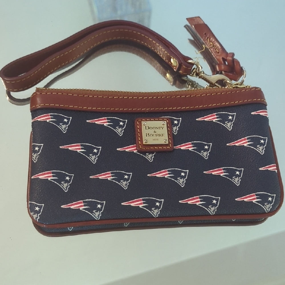 Dooney & Bourke Navy and Brown Patriots Wristlet